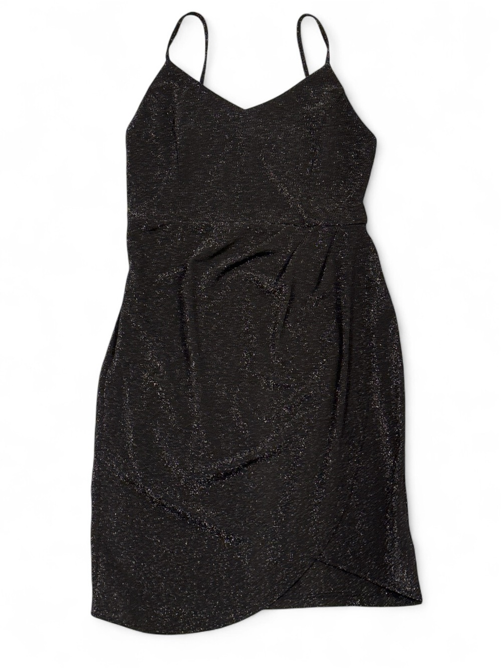 Zalalus Black Metallic Shimmer Wrap Mini Dress Size L Cocktail Party HOCO